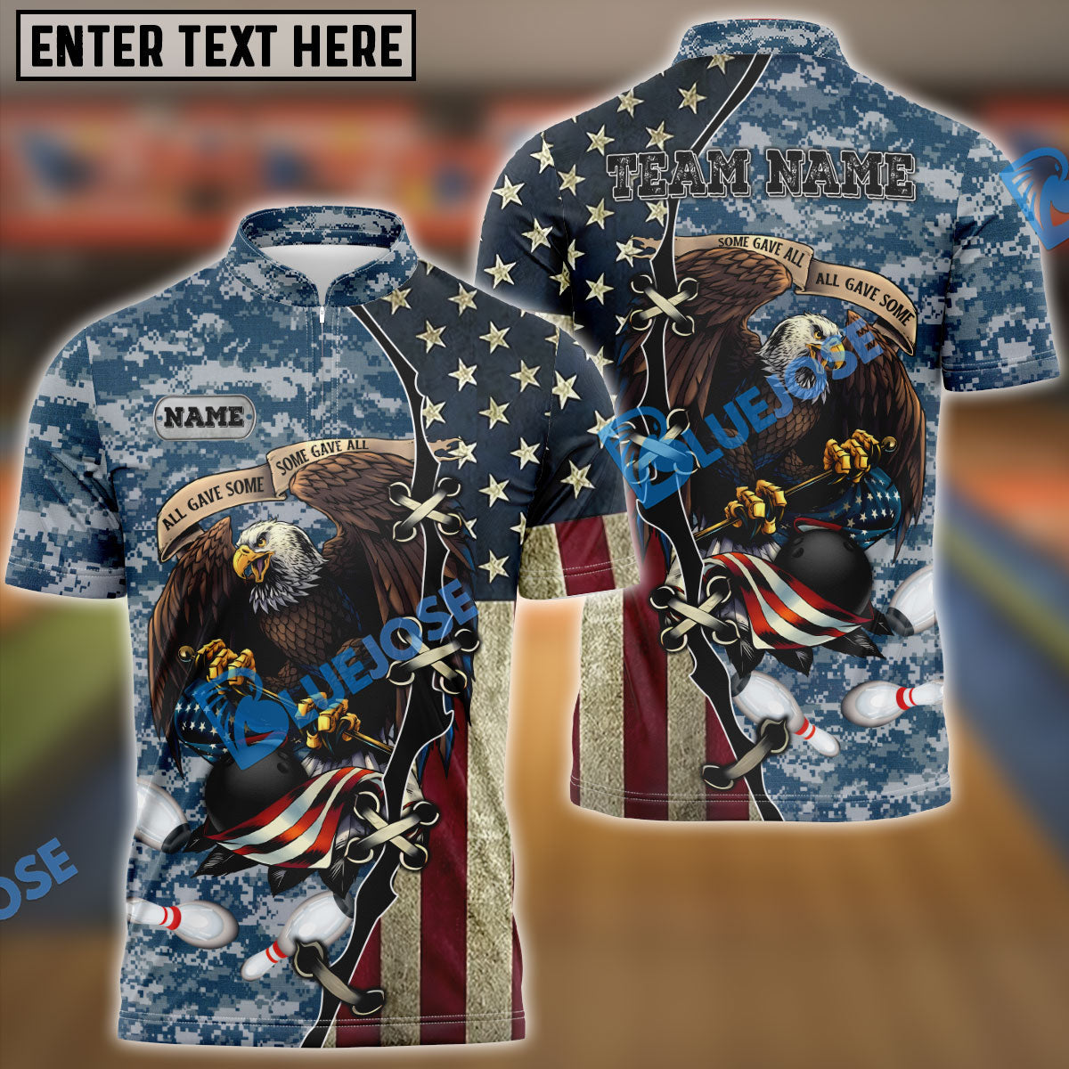 BlueJose Bowling And Pins Eagles Army Multicolor Customized Name 3D Shirt (4 Colors)