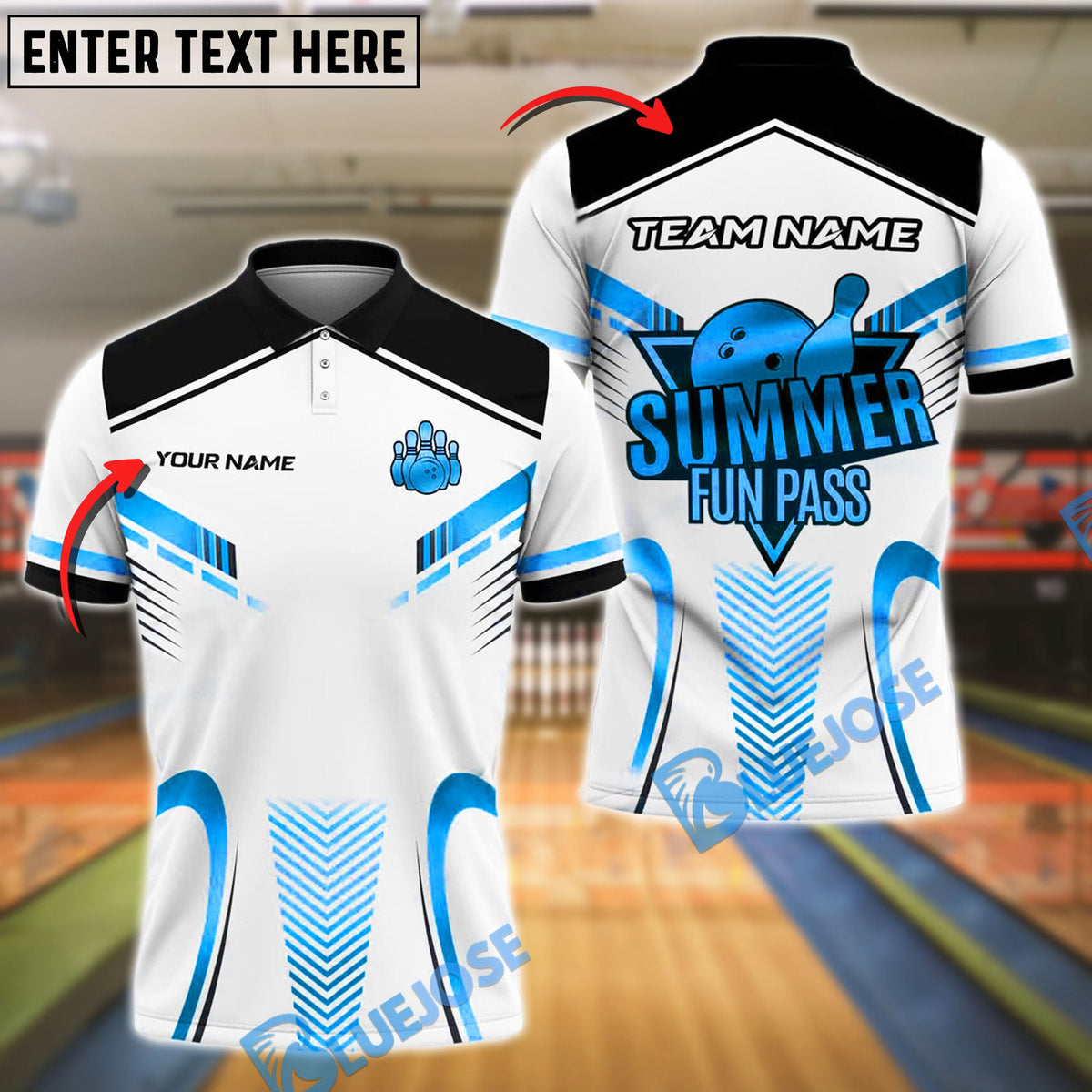 BlueJose Bowling Golden Fun Pass Customized Name, Team Name 3D Shirt (4 Colors)