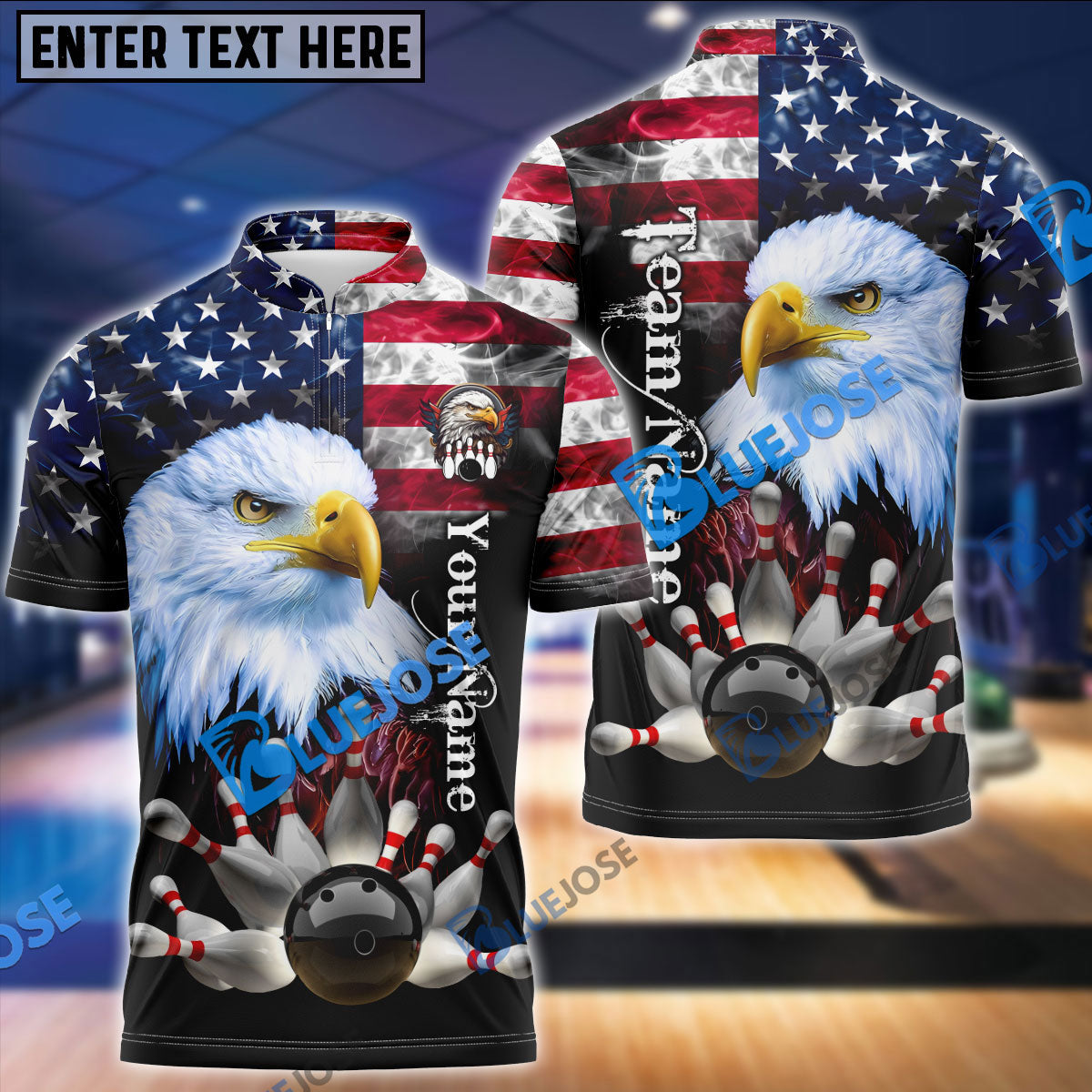 BlueJose Bowling American Eagle Customized Name, Team Name 3D Shirt