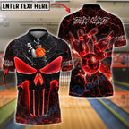 BlueJose Bowling And Pins Flaming Punisher Skull Customized Name, Team Name 3D Shirt (4 Colors)