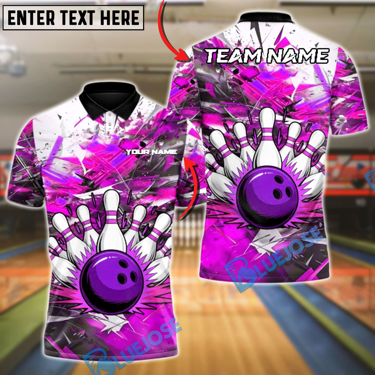 BlueJose Bowling And Pins Paint Blast Customized Name, Team Name 3D Shirt (4 Colors)