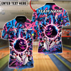 BlueJose Bowling And Pins Neon Beast Customized Name, Team Name 3D Shirt (4 Colors)