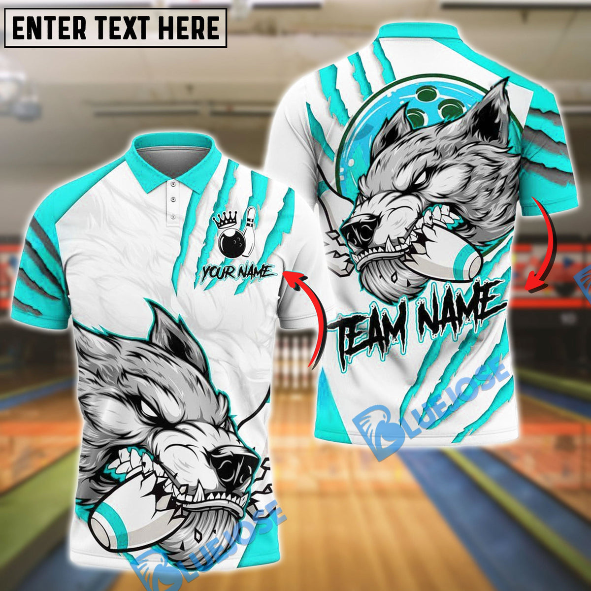 BlueJose Bowling Wolf Strike Power Customized Name, Team Name 3D Shirt (4 Colors)