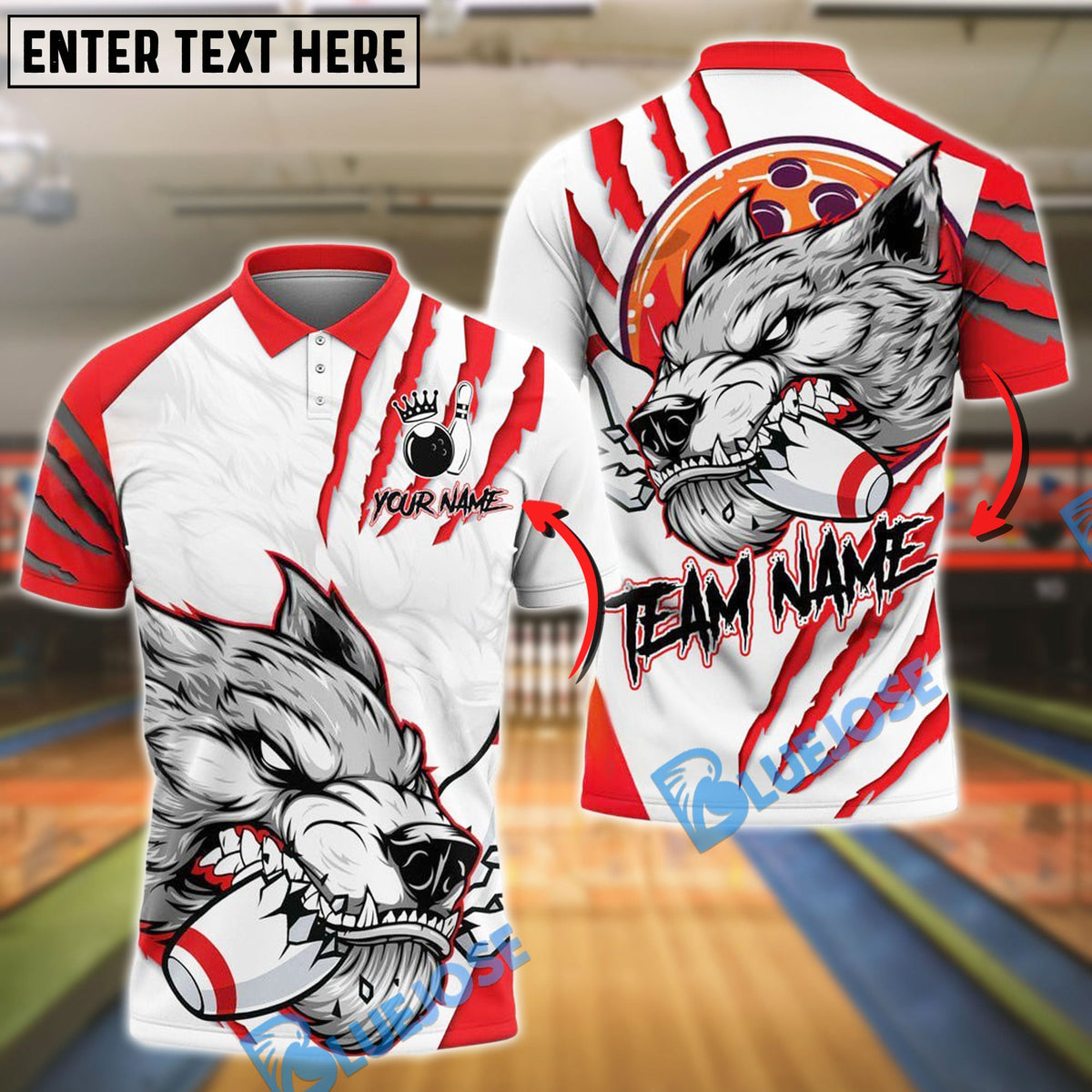 BlueJose Bowling Wolf Strike Power Customized Name, Team Name 3D Shirt (4 Colors)