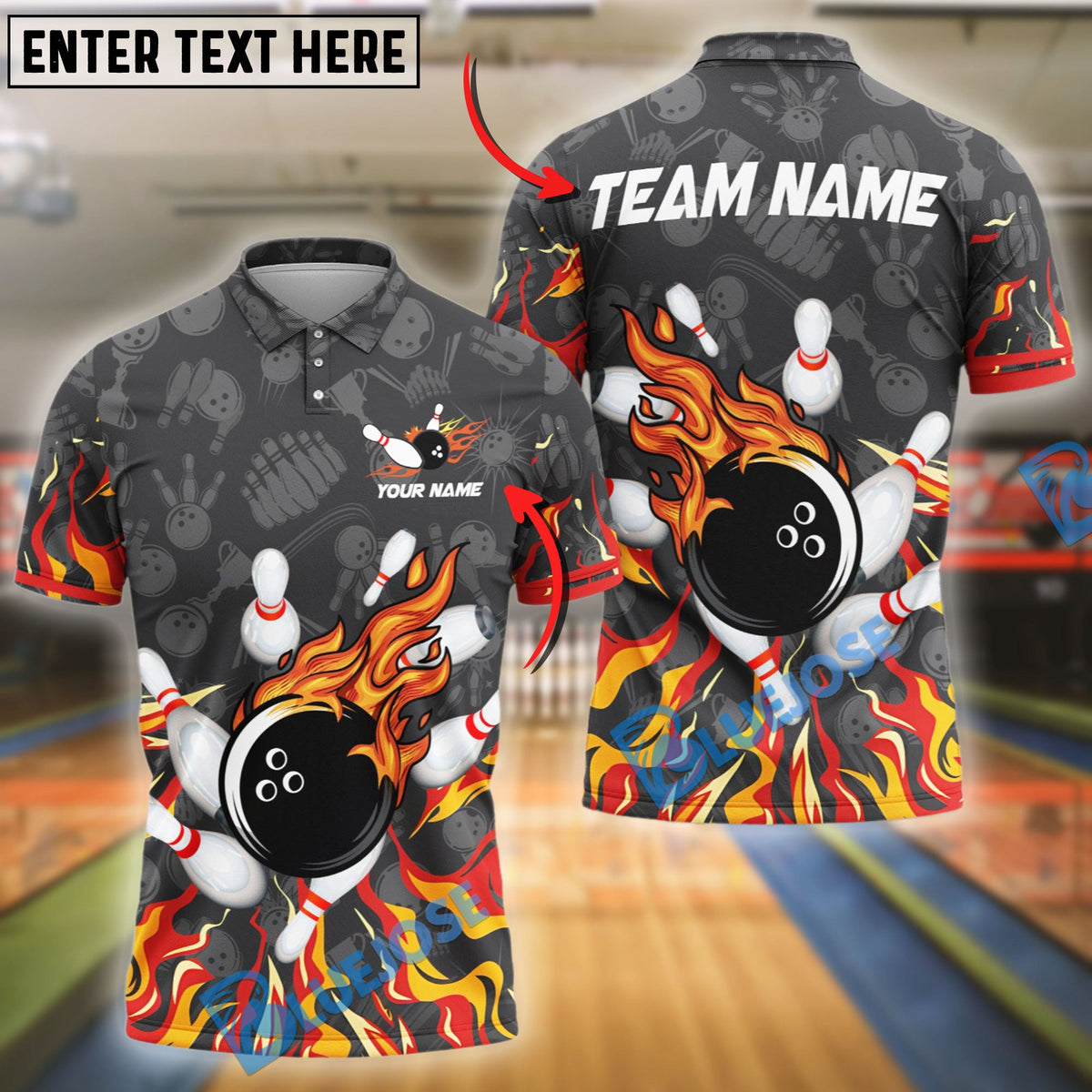 BlueJose Bowling And Pins Inferno Strike Customized Name 3D Shirt (4 Colors)