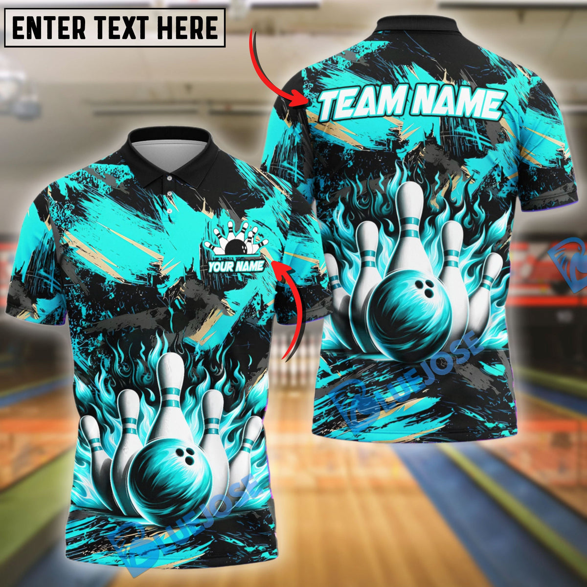 BlueJose Bowling And Pins Neon Flame Customized Name 3D Shirt (4 Colors)