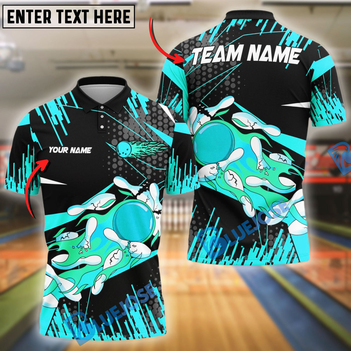 BlueJose Bowling And Pins Golden Blast Customized Name 3D Shirt (4 Colors)