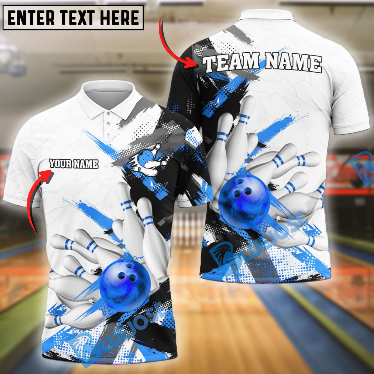 BlueJose Bowling And Pins White Chaos Customized Name 3D Shirt (4 Colors)