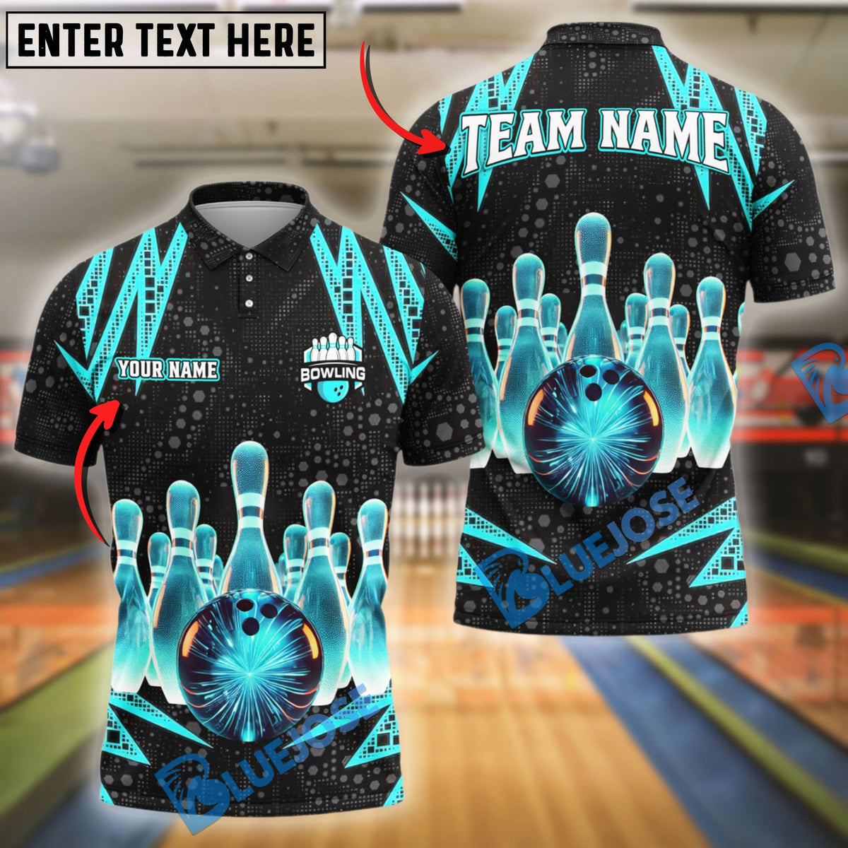 BlueJose Bowling And Pins Dot Electric Customized Name 3D Shirt (4 Colors)