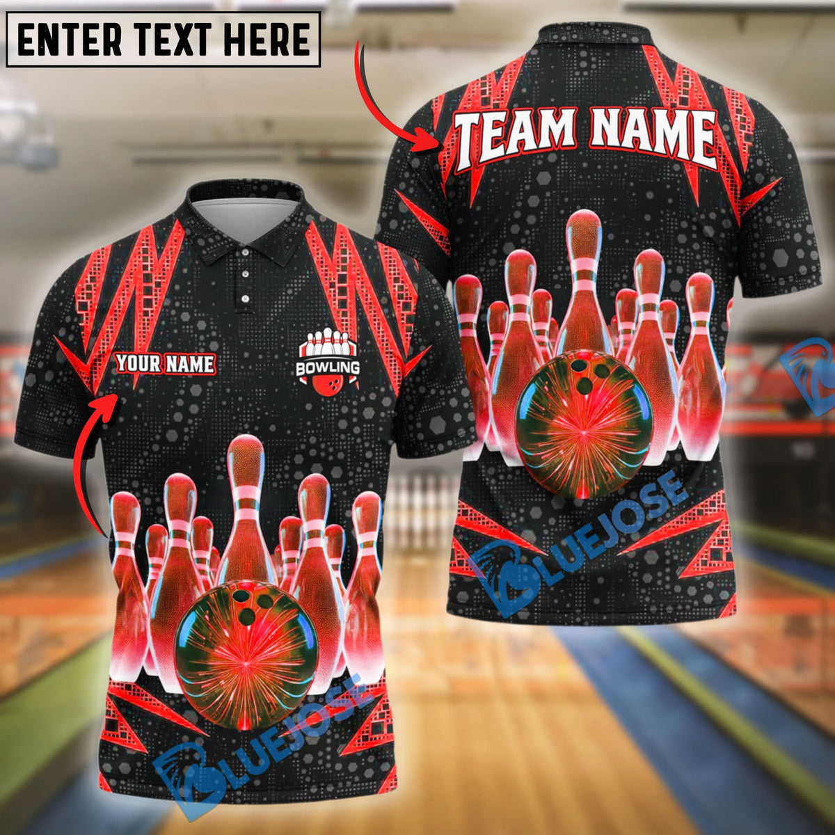 BlueJose Bowling And Pins Dot Electric Customized Name 3D Shirt (4 Colors)