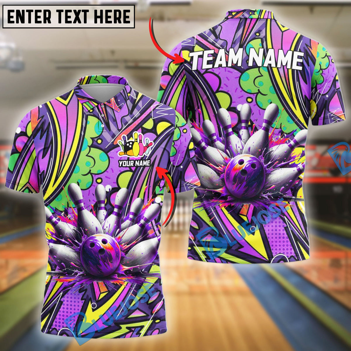 BlueJose Bowling And Pins Graffiti Boom Customized Name 3D Shirt (4 Colors)