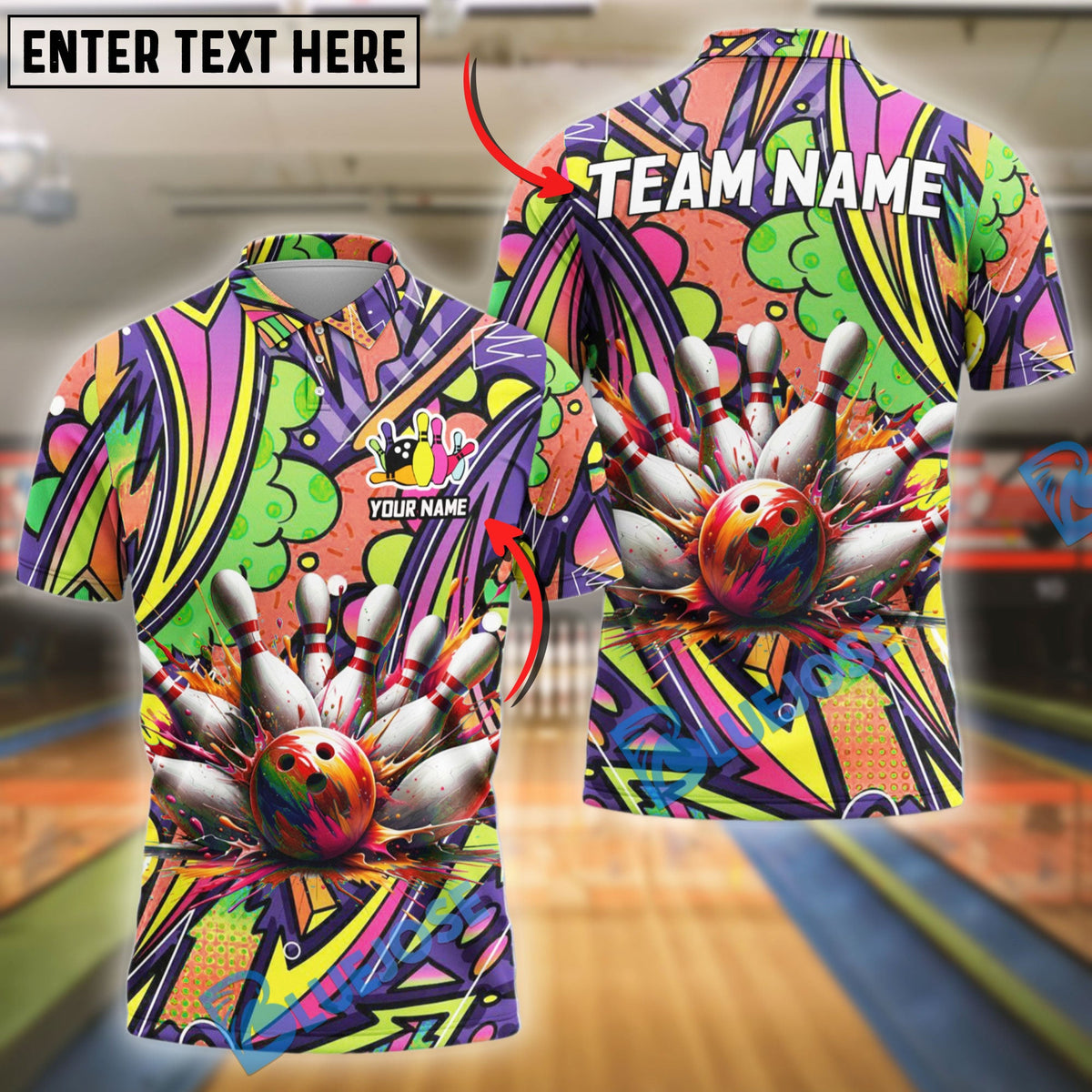 BlueJose Bowling And Pins Graffiti Boom Customized Name 3D Shirt (4 Colors)