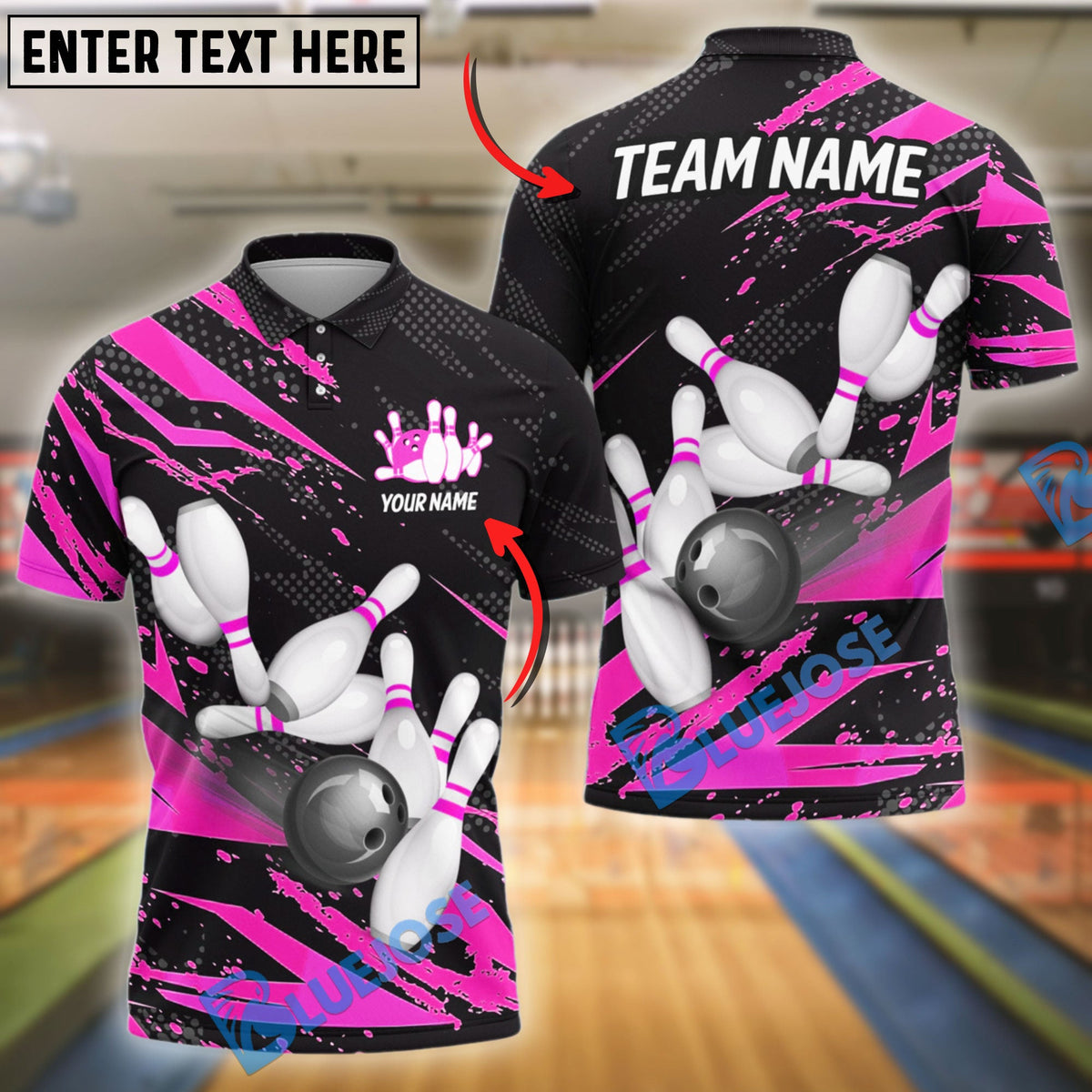 BlueJose Bowling And Pins Flash Customized Name 3D Shirt (6 Colors)