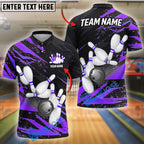 BlueJose Bowling And Pins Flash Customized Name 3D Shirt (6 Colors)
