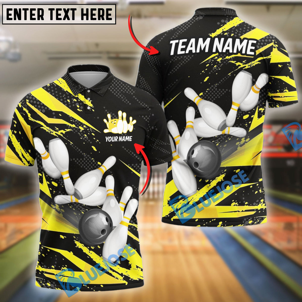 BlueJose Bowling And Pins Flash Customized Name 3D Shirt (6 Colors)