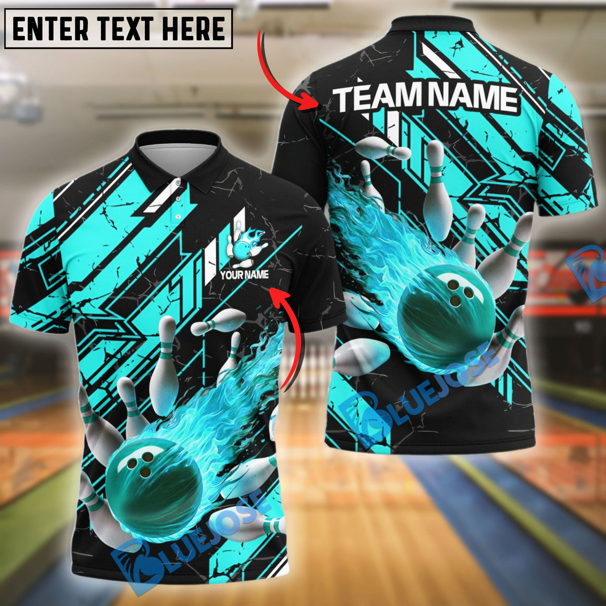 BlueJose Bowling And Pins Fireball Impact Customized Name 3D Shirt (4 Colors)