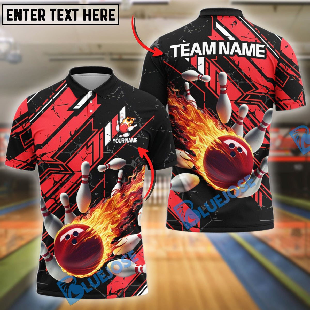 BlueJose Bowling And Pins Fireball Impact Customized Name 3D Shirt (4 Colors)