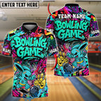BlueJose Bowling And Pins Graffiti Colorful Bunny Customized Name, Team Name Shirt (4 Colors)