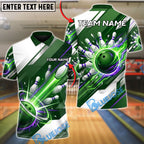BlueJose Bowling & Pins High-Speed Strike Customized Name, Team Name 3D Shirt (4 Colors)