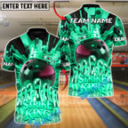 BlueJose Bowling & Pins Golden Strike King Customized Name, Team Name 3D Shirt (6 Colors)
