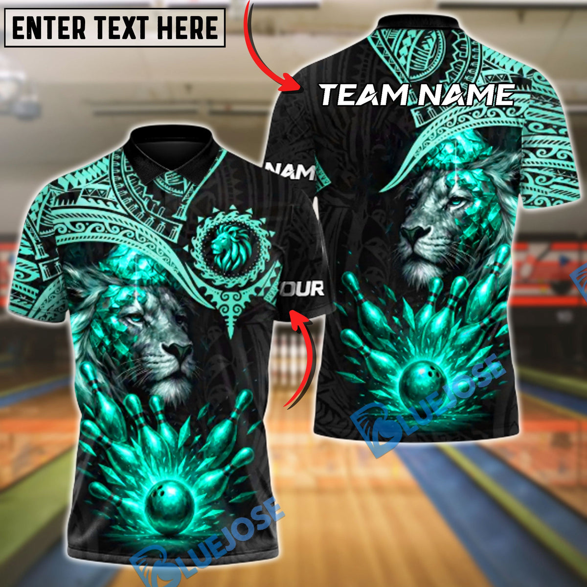 BlueJose Bowling & Pins Golden Lion Dominion Customized Name, Team Name 3D Shirt (5 Colors)