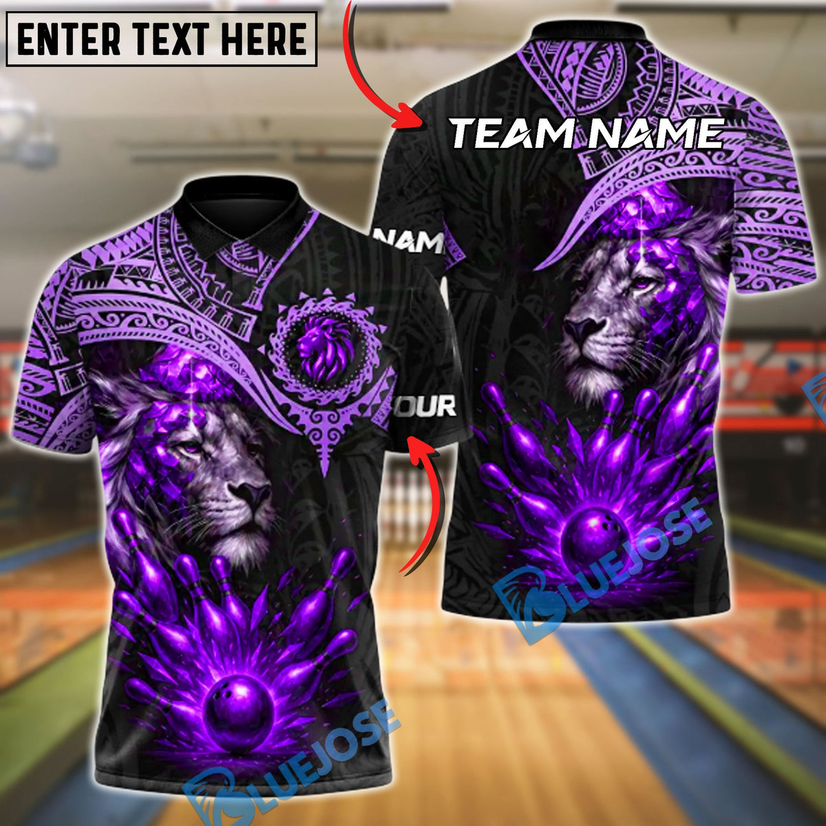 BlueJose Bowling & Pins Golden Lion Dominion Customized Name, Team Name 3D Shirt (5 Colors)