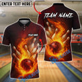BlueJose Bowling And Pins Flaming Pins and Ball 2 Customized Name, Team Name 3D Shirt (4 Colors)