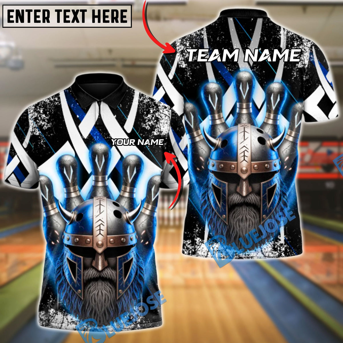 BlueJose Bowling & Pins Viking Pin Crusher Customized Name, Team Name 3D Shirt (4 Colors)