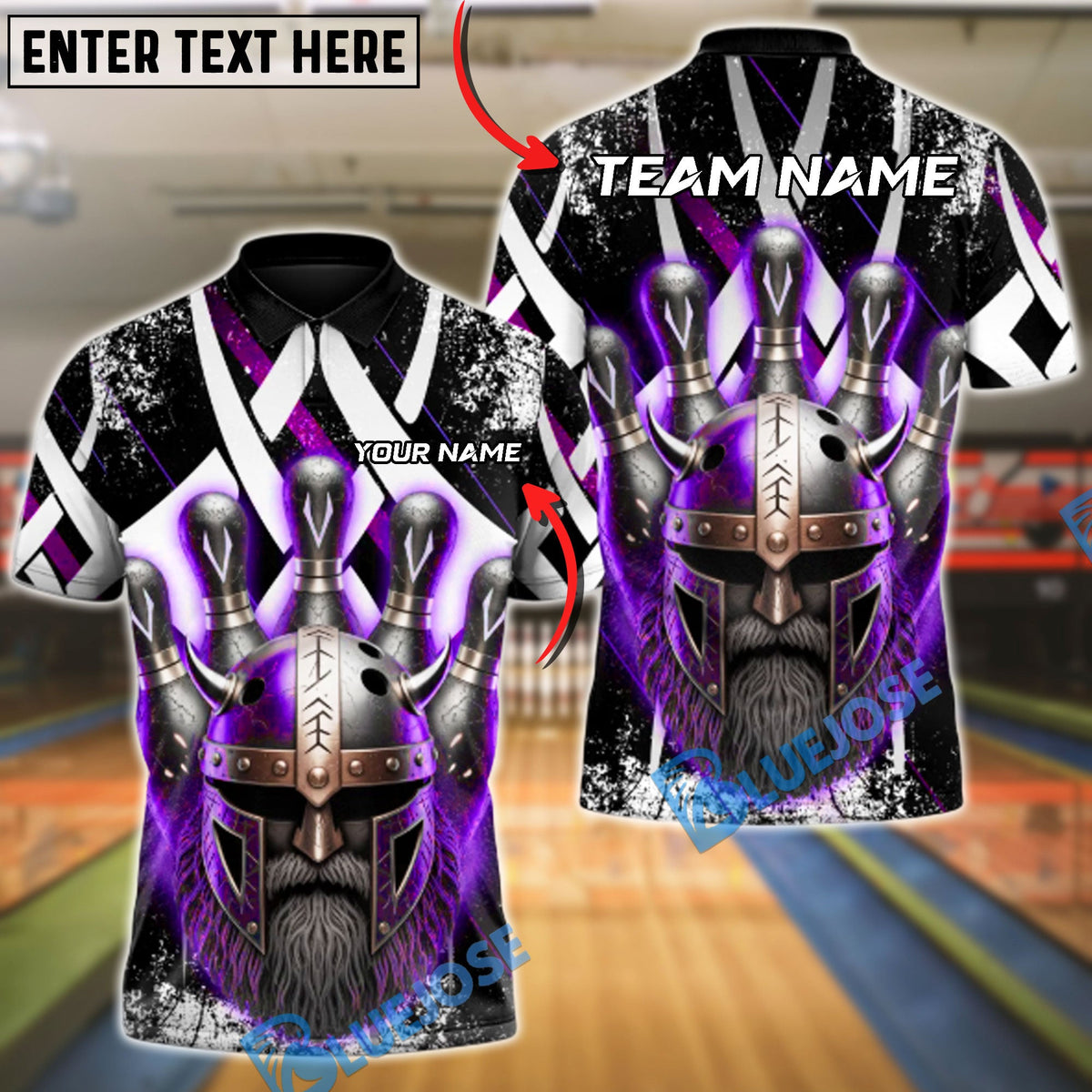 BlueJose Bowling & Pins Viking Pin Crusher Customized Name, Team Name 3D Shirt (4 Colors)