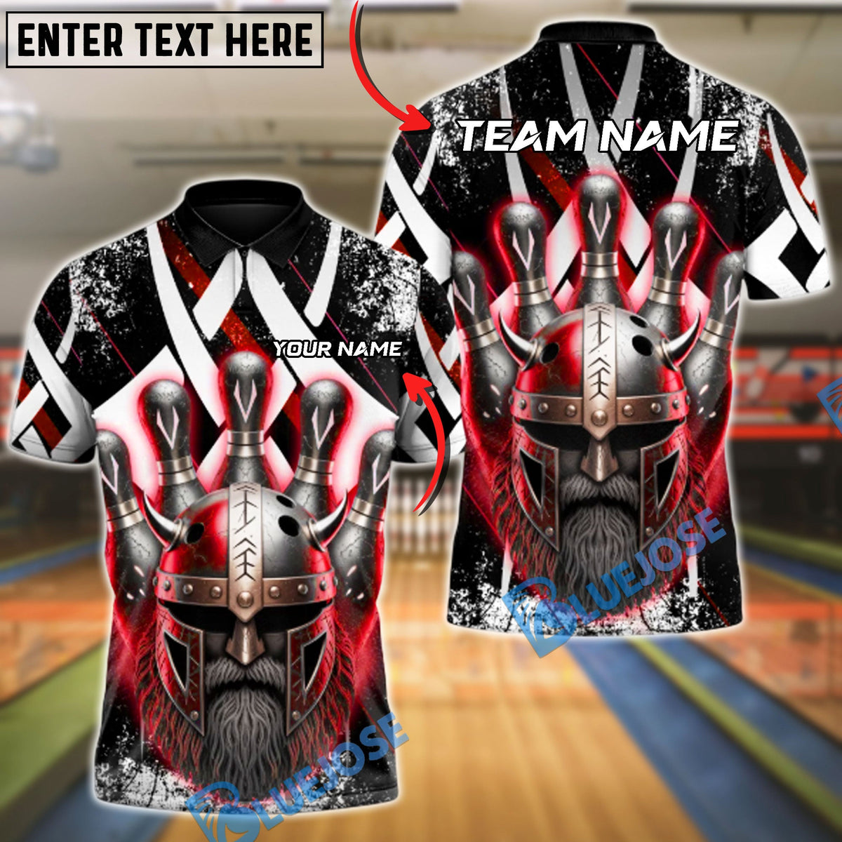 BlueJose Bowling & Pins Viking Pin Crusher Customized Name, Team Name 3D Shirt (4 Colors)