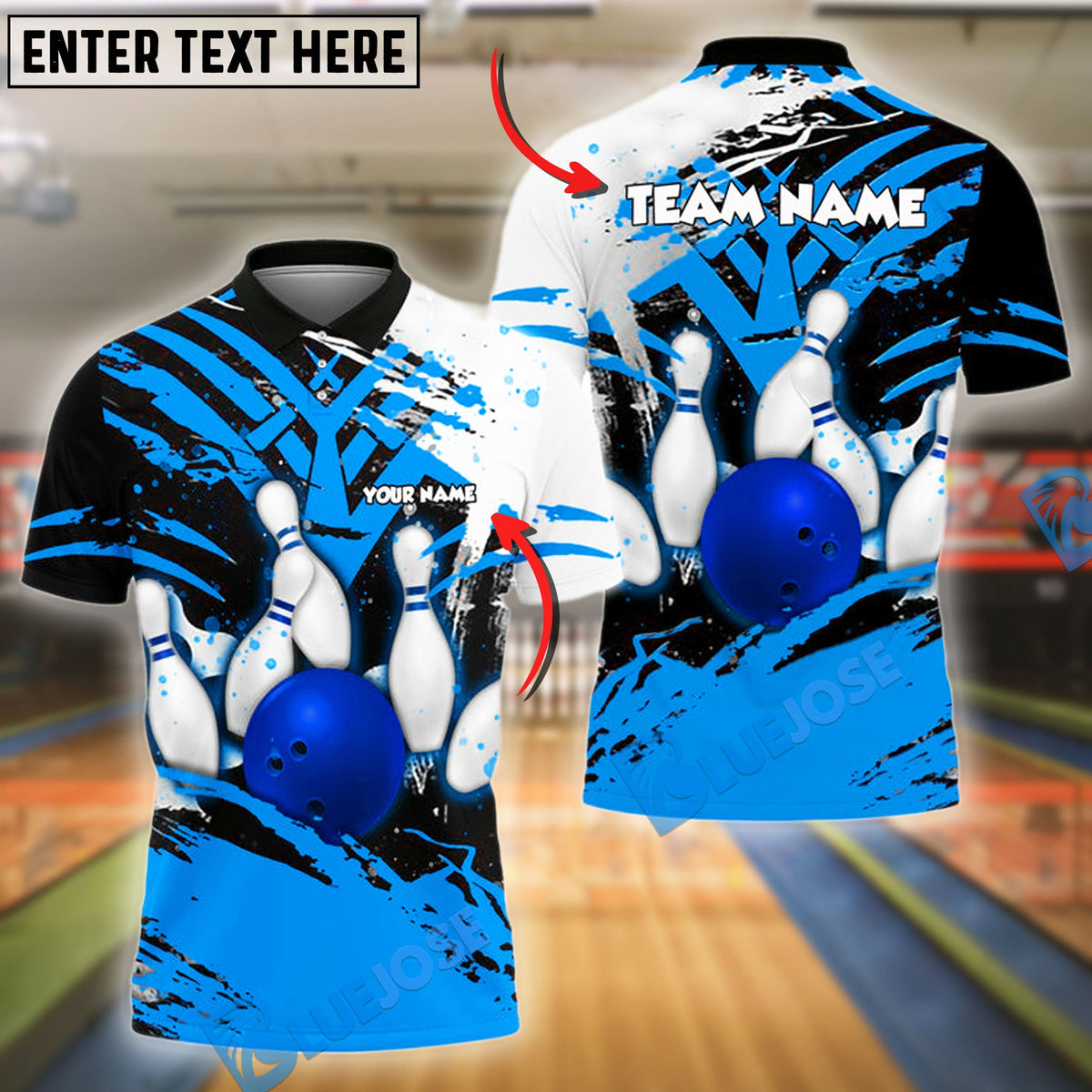 BlueJose Bowling And Pins Strike Art Customized Name, Team Name 3D Shirt (4 Colors)