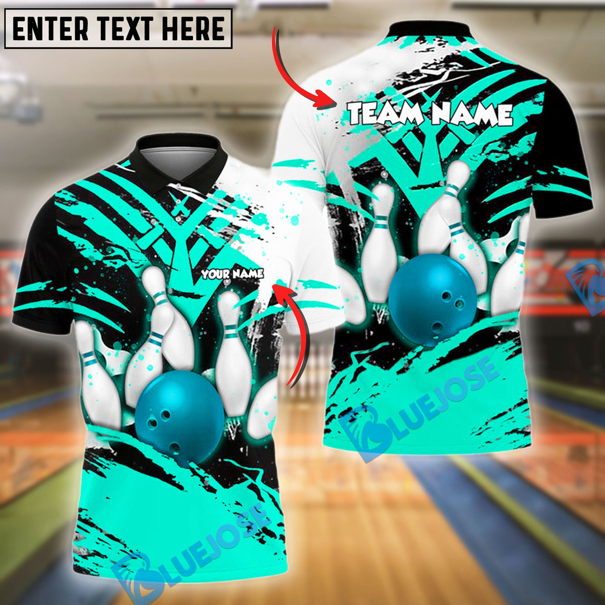 BlueJose Bowling And Pins Strike Art Customized Name, Team Name 3D Shirt (4 Colors)