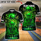 BlueJose Bowling And Pins Neon Skull CNB Customized Name, Team Name 3D Shirt (4 Colors)