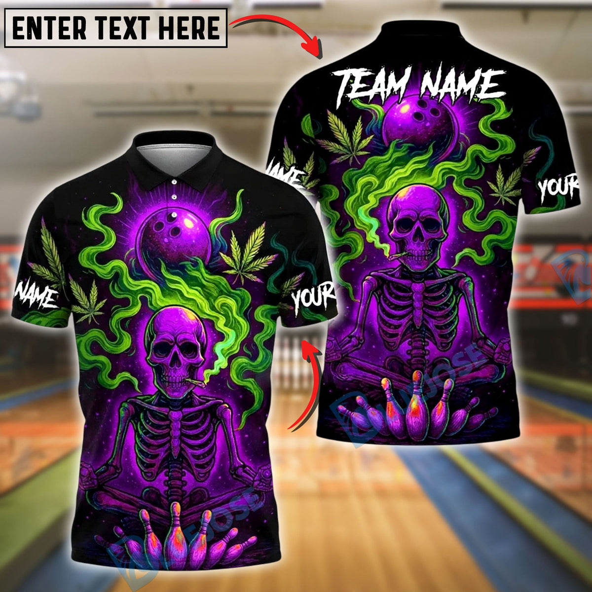 BlueJose Bowling And Pins Neon Skull CNB Customized Name, Team Name 3D Shirt (4 Colors)