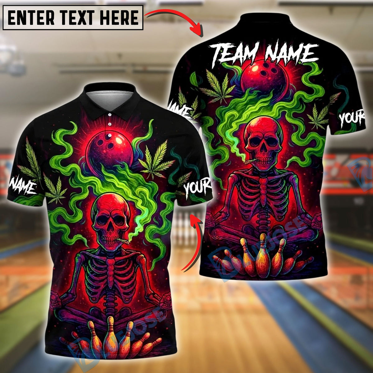 BlueJose Bowling And Pins Neon Skull CNB Customized Name, Team Name 3D Shirt (4 Colors)