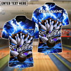 BlueJose Bowling And Pins Thunder Split Happens Customized Name, Team Name 3D Shirt (4 Colors)