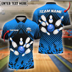 BlueJose Bowling And Pins Net Strike Customized Name, Team Name 3D Shirt (4 Colors)