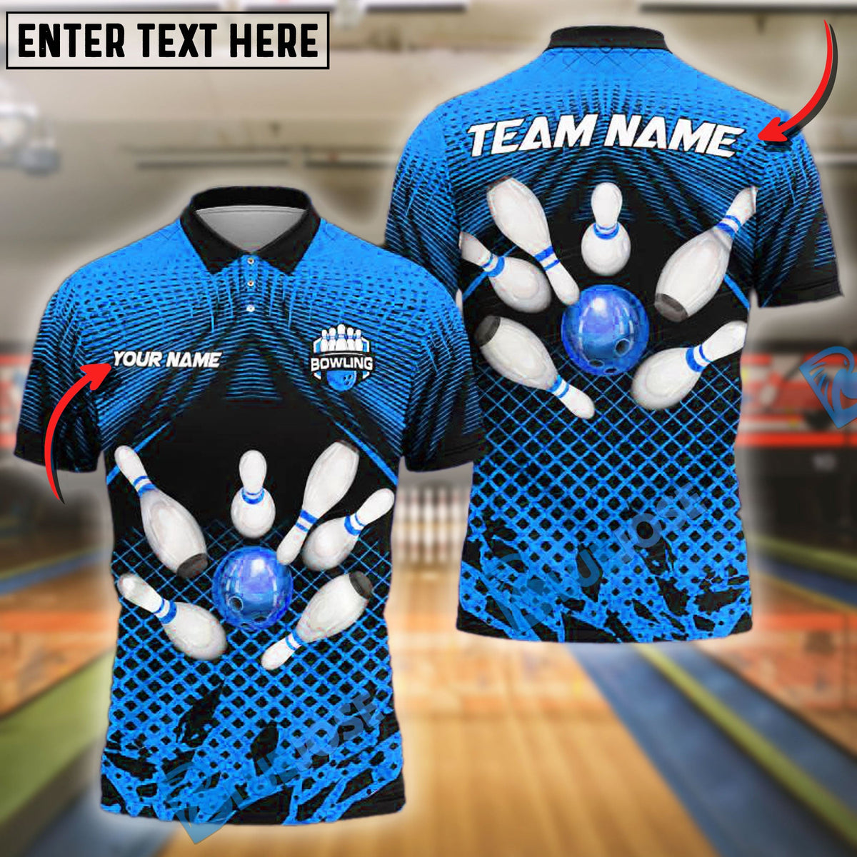 BlueJose Bowling And Pins Net Strike Customized Name, Team Name 3D Shirt (4 Colors)