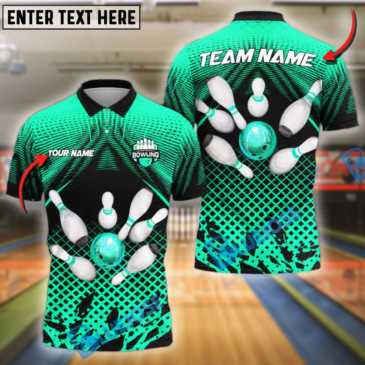 BlueJose Bowling And Pins Net Strike Customized Name, Team Name 3D Shirt (4 Colors)
