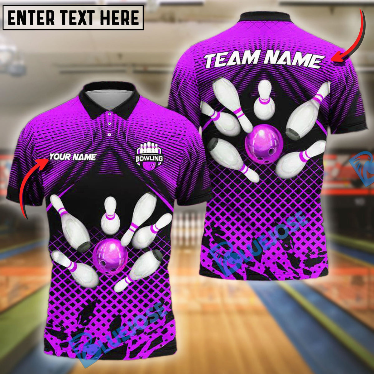 BlueJose Bowling And Pins Net Strike Customized Name, Team Name 3D Shirt (4 Colors)