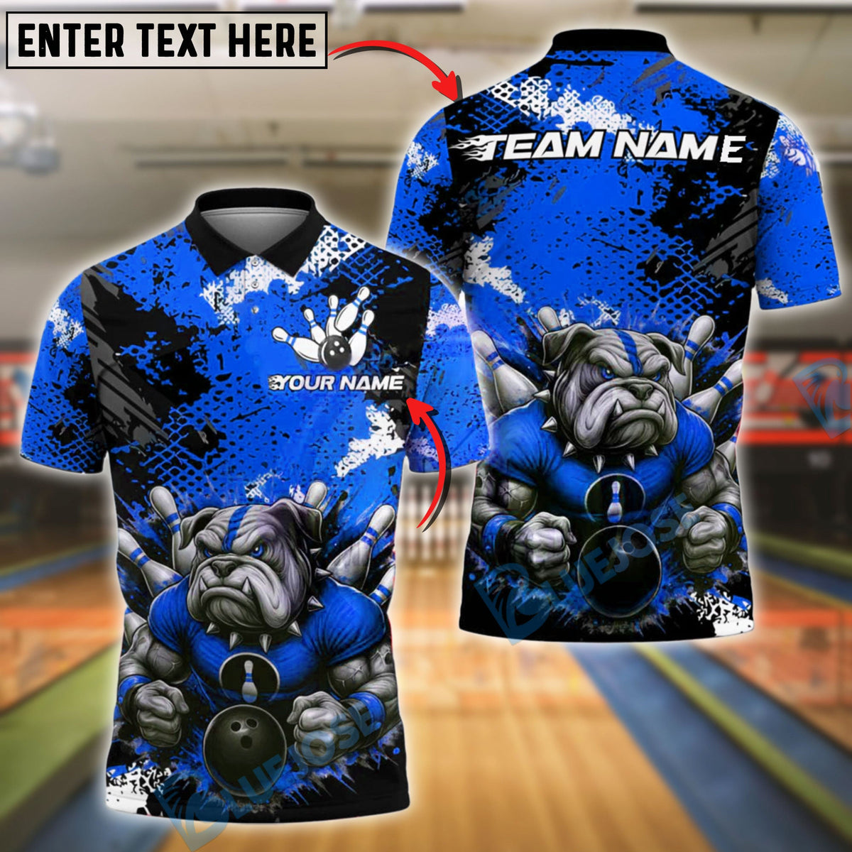 BlueJose Bowling Angry Bulldog Graffiti Customized Name, Team Name 3D Shirt (4 Colors)