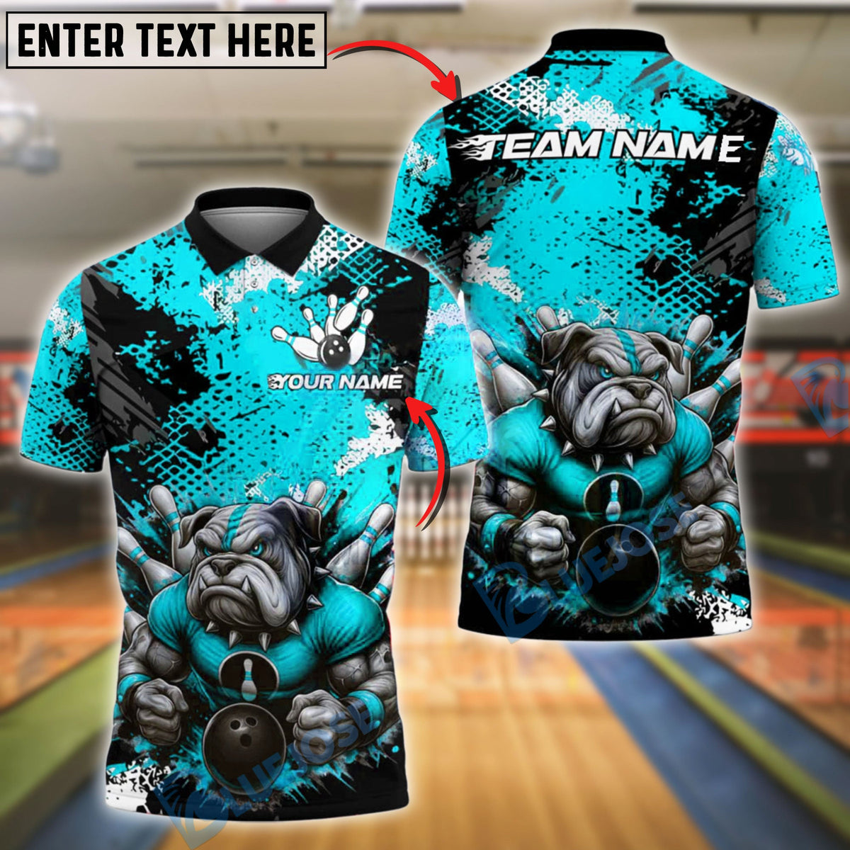 BlueJose Bowling Angry Bulldog Graffiti Customized Name, Team Name 3D Shirt (4 Colors)