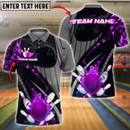 BlueJose Bowling Flaming Ball and Pins Grey Pattern Customized Name, Team Name 3D Shirt (4 Colors)