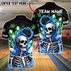 BlueJose Bowling And Pins High Rollers Skull 420 Customized Name, Team Name 3D Shirt (4 Colors)