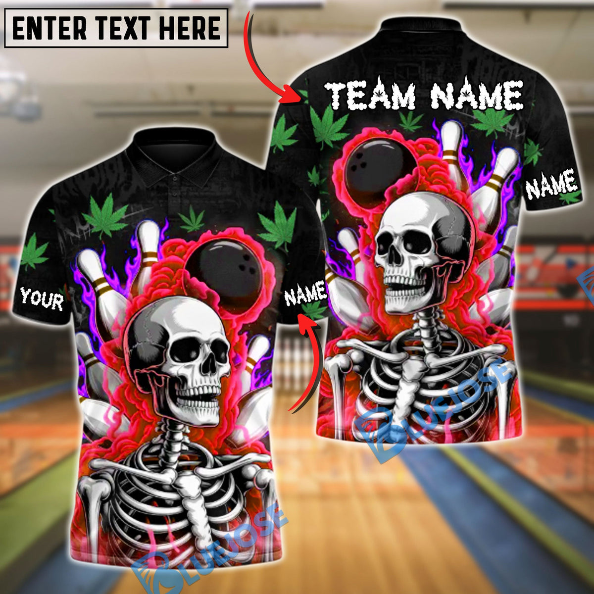 BlueJose Bowling And Pins High Rollers Skull 420 Customized Name, Team Name 3D Shirt (4 Colors)