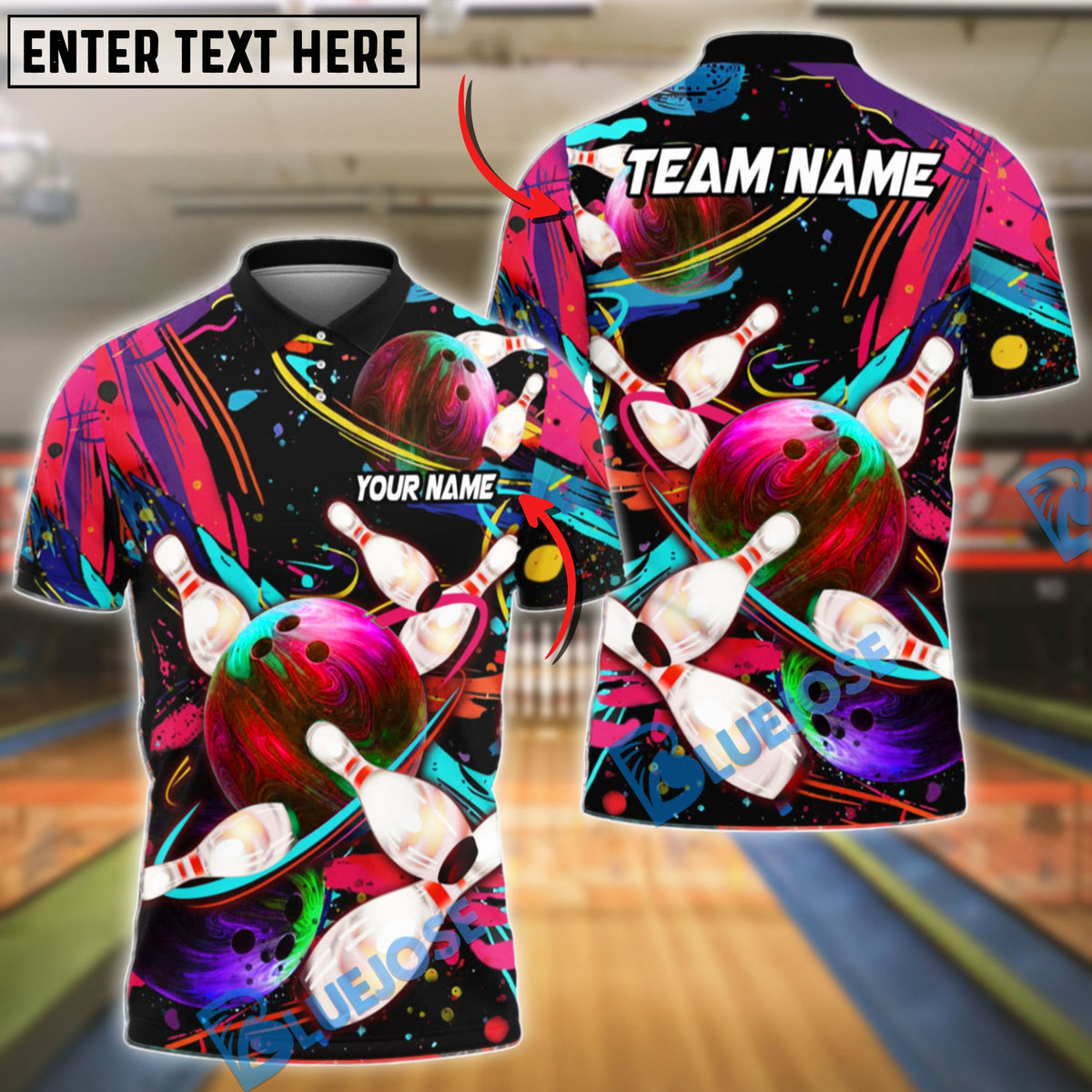 BlueJose Bowling And Pins Galaxy Customized Name, Team Name 3D Shirt (4 Colors)