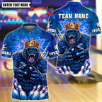 BlueJose Bowling And Pins Thunder King Gorrila Customized Name, Team Name 3D Shirt (4 Colors)