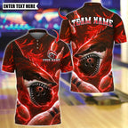 BlueJose Bowling And Pins Shark Bite Customized Name, Team Name 3D Shirt (4 Colors)