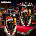 BlueJose Bowling And Pins Santa Fire Strike With Beer Design Customized Name, Team Name 3D Shirt (4 Colors)