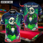 BlueJose Bowling And Pins Panda 420 Smoking Neon Design Customized Name, Team Name 3D Shirt (4 Colors)